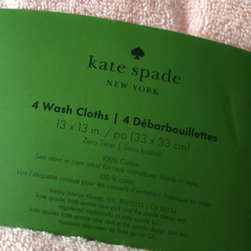 kate spade Pale Pink Wash Cloths - set of 4